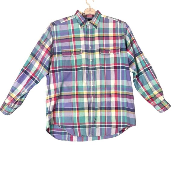 Polo Ralph Lauren Men M Shirt Plaid Multicolor Button Down Casual Mid Weight VTG - Picture 1 of 10